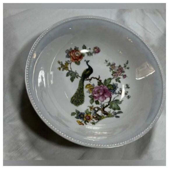 Vintage Germany DF Porcelain Peacock & Floral Serving Bowl - Picture 3 of 4